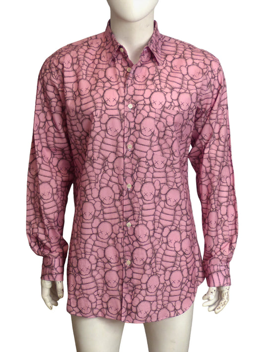 COMME DES GARCONS SHIRT X KAWS-Pink Cotton Print Shirt, Size-Large