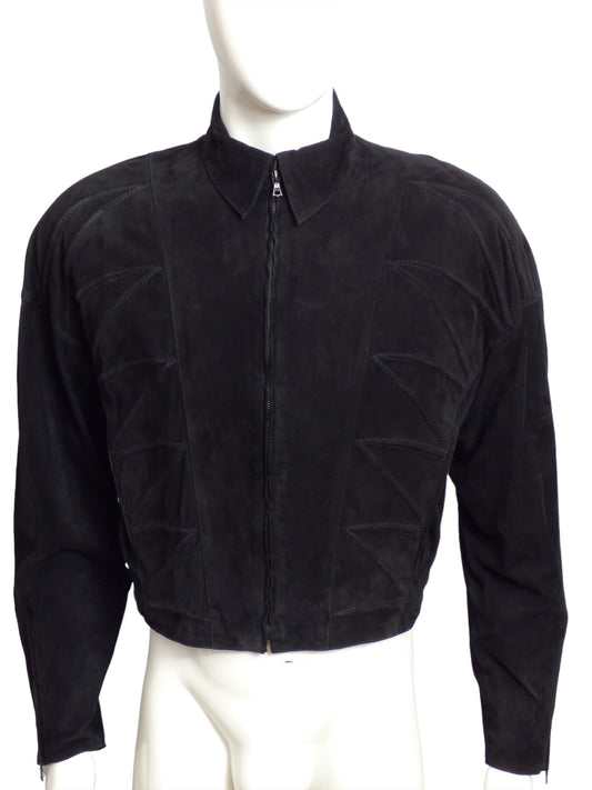 CLAUDE MONTANA-1980s Black Quilted Suede Jacket, Size Large