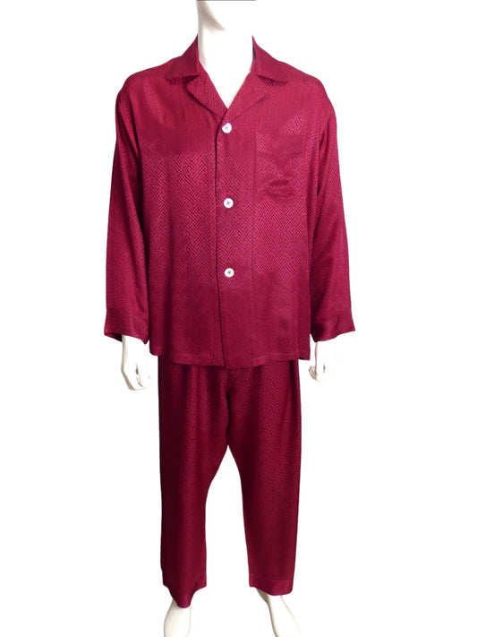 1960s Burgundy Silk Pajamas, Size XL