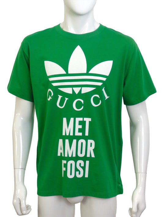GUCCI x ADIDAS- NWT 2022 Green Logo Print T-Shirt, Size Small