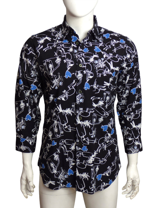 BLACK COMME DES GARCONS- 2014 Cotton Print L/S Shirt, Size Large