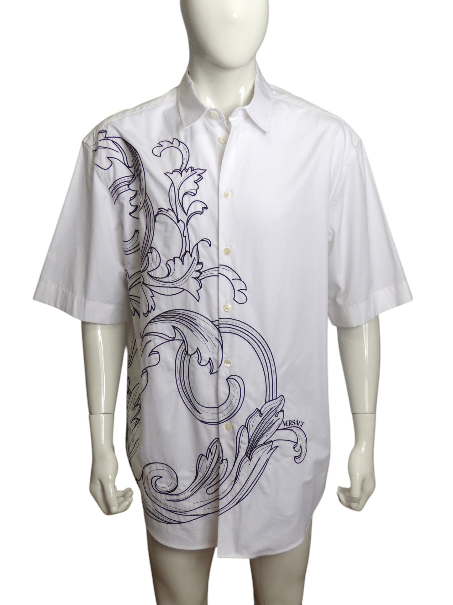 VERSACE- NWT Embroidered Cotton S/S Shirt, Size XL