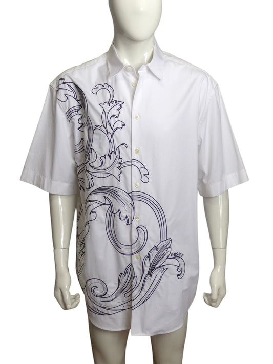 VERSACE- NWT Embroidered Cotton S/S Shirt, Size XL