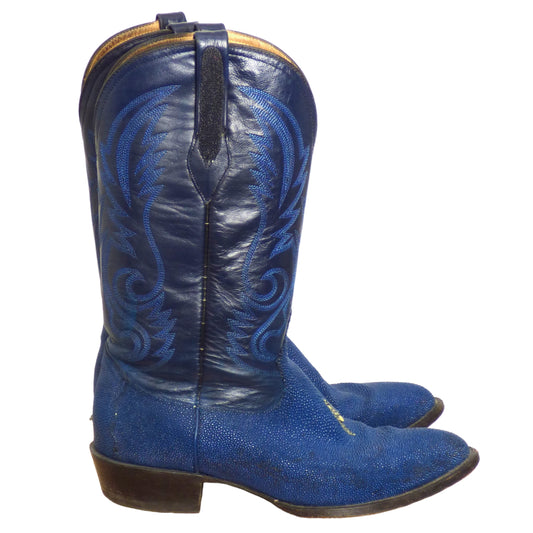 Blue Stingray & Leather Boots, Size 9 1/2 D