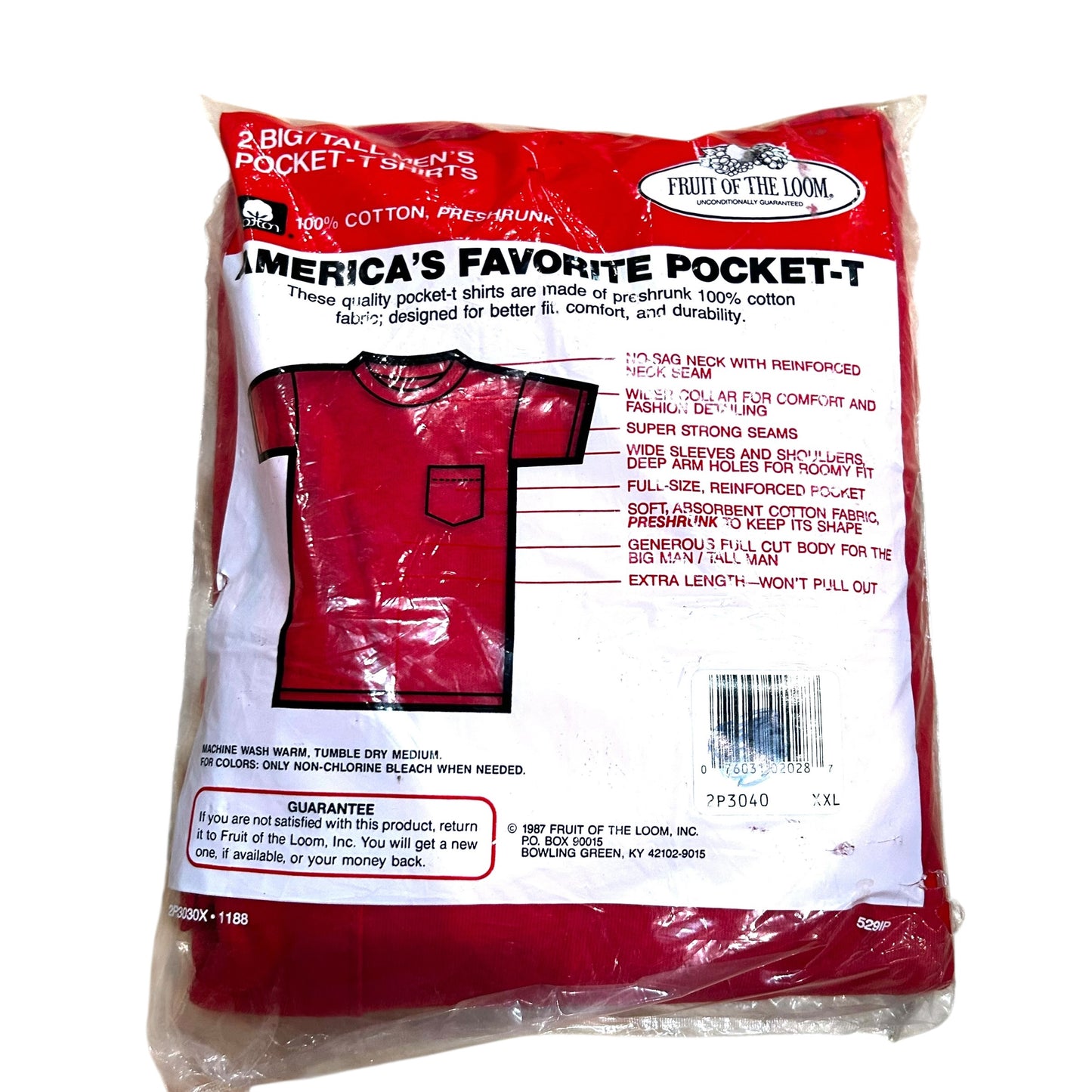 1987 Fruit of the Loom Pocket T-Shirt Pack, Size-XXLarge