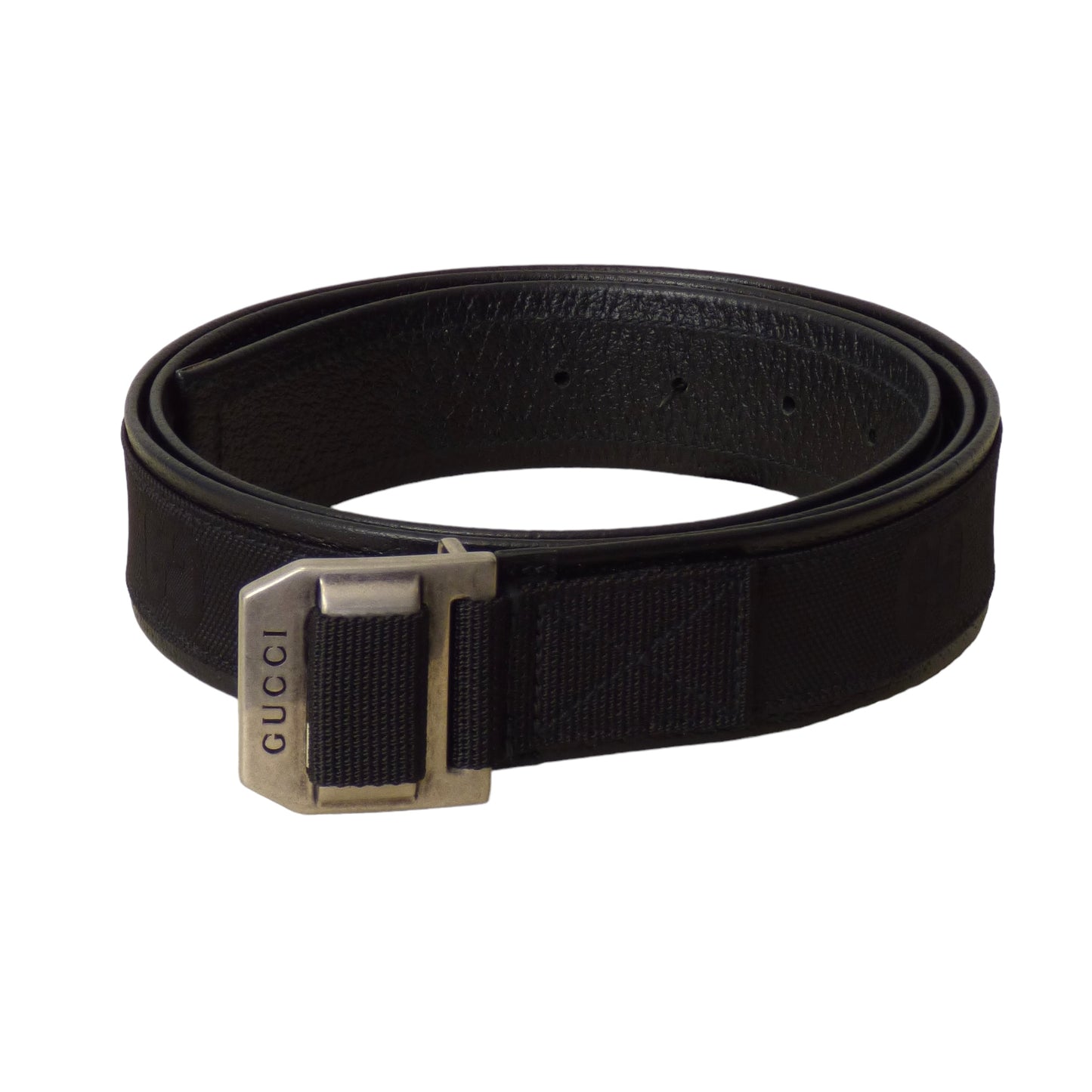 GUCCI - NIB Black Nylon Logo Belt, Waist-46