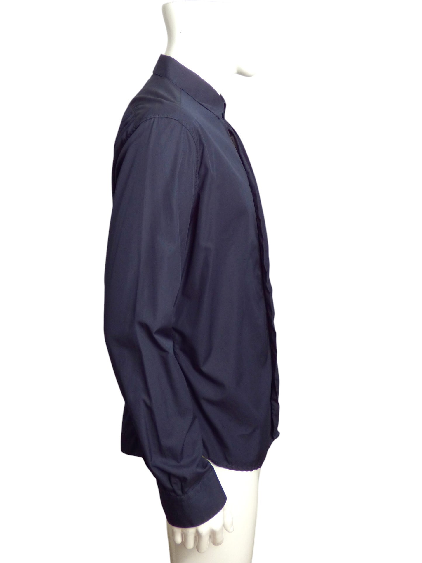 HERMES- Navy & Black Ruffle Front L/S Shirt, Size 2XL