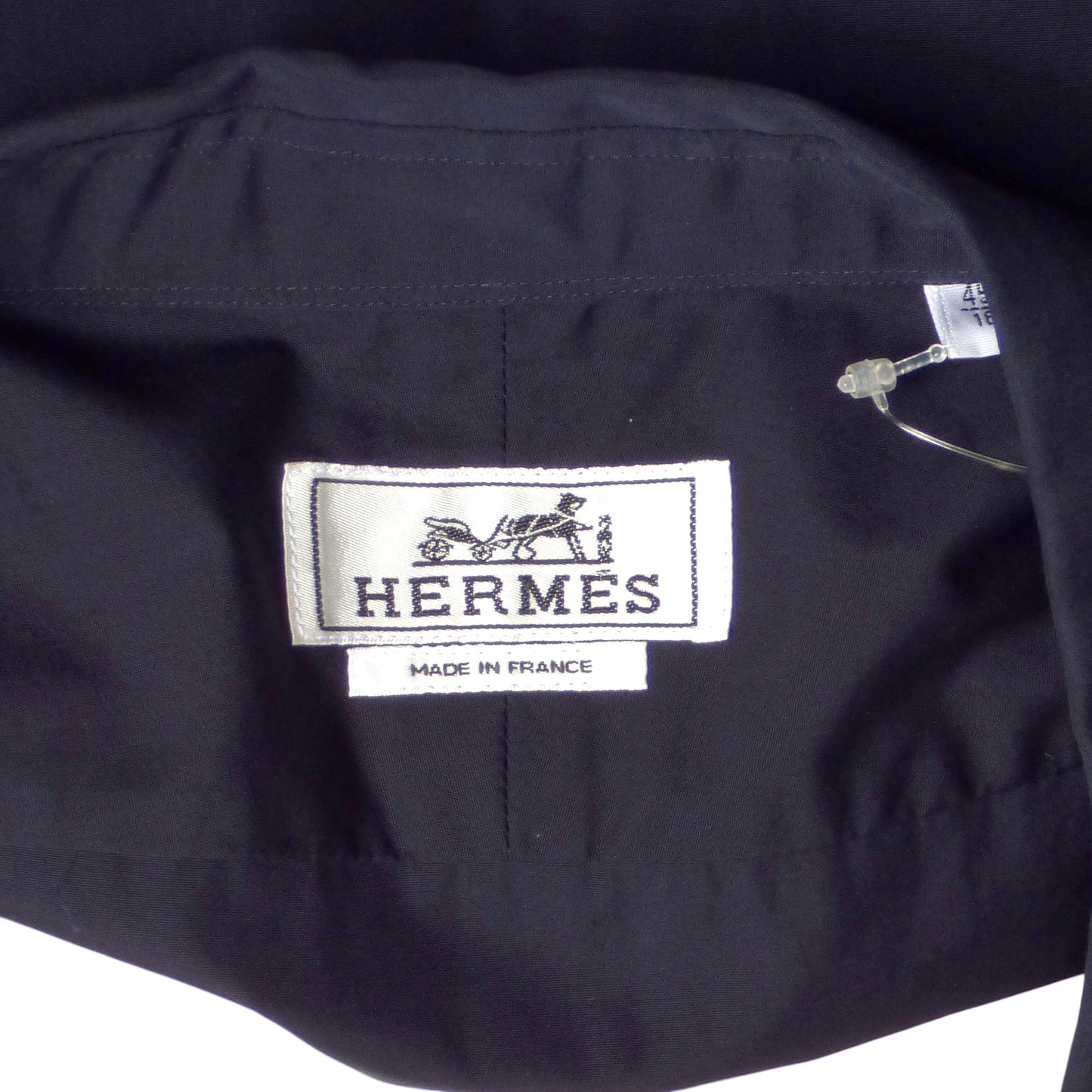 HERMES- Navy & Black Ruffle Front L/S Shirt, Size 2XL