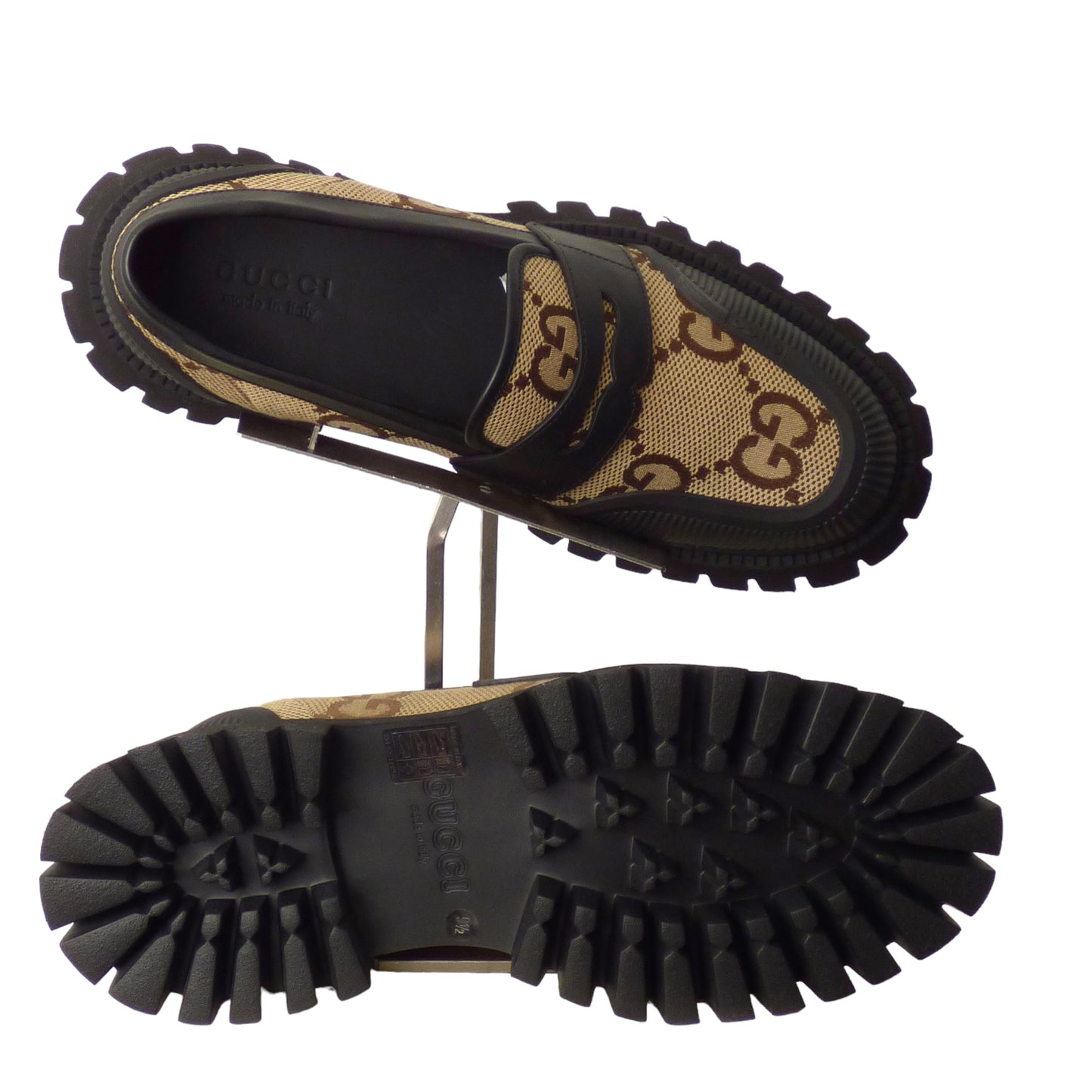 GUCCI- NIB GG Canvas Macro Moccasin, Size US-10