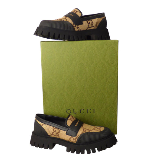 GUCCI- NIB GG Canvas Macro Moccasin, Size US-10