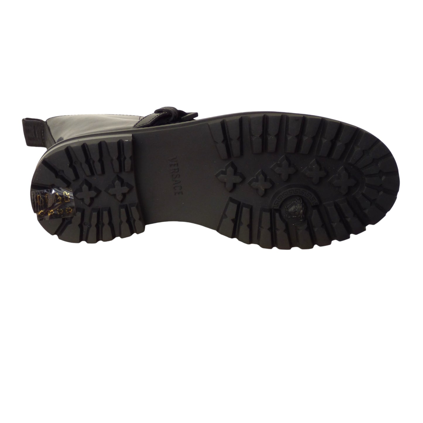 VERSACE- NIB 2023 Black Leather Medusa Buckle Combat Boots, Multi Sizes Available