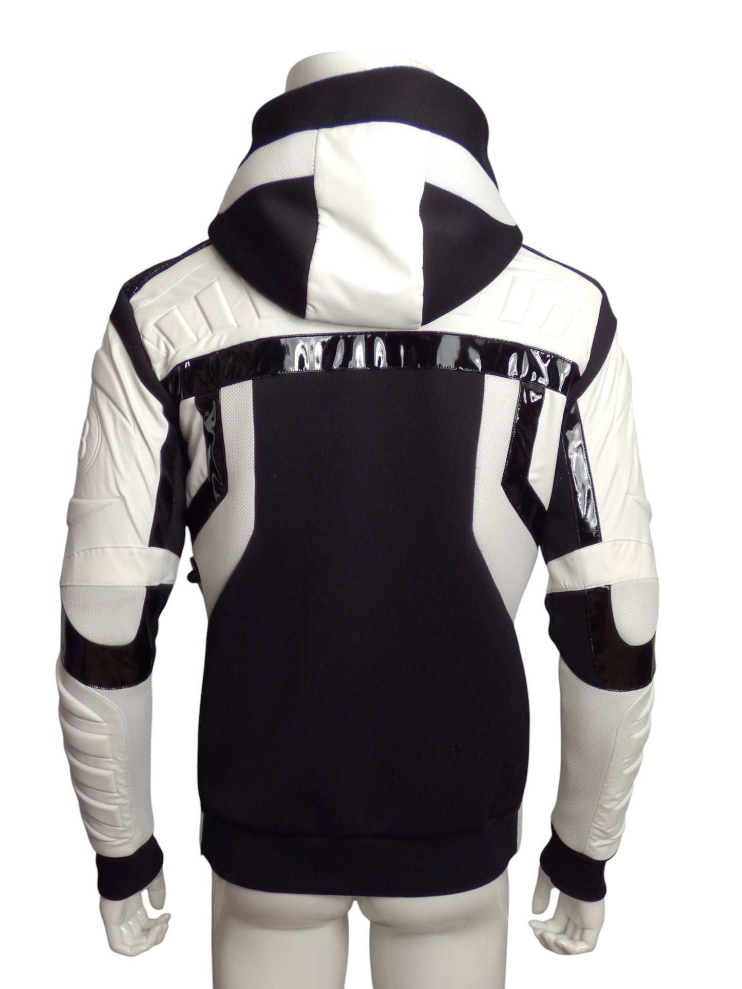 BALMAIN- 2020 Patent & Knit Hooded Racer Hoodie, Size Small