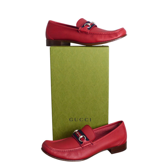GUCCI- NIB Red Leather Horsebit Loafers, US-10.5