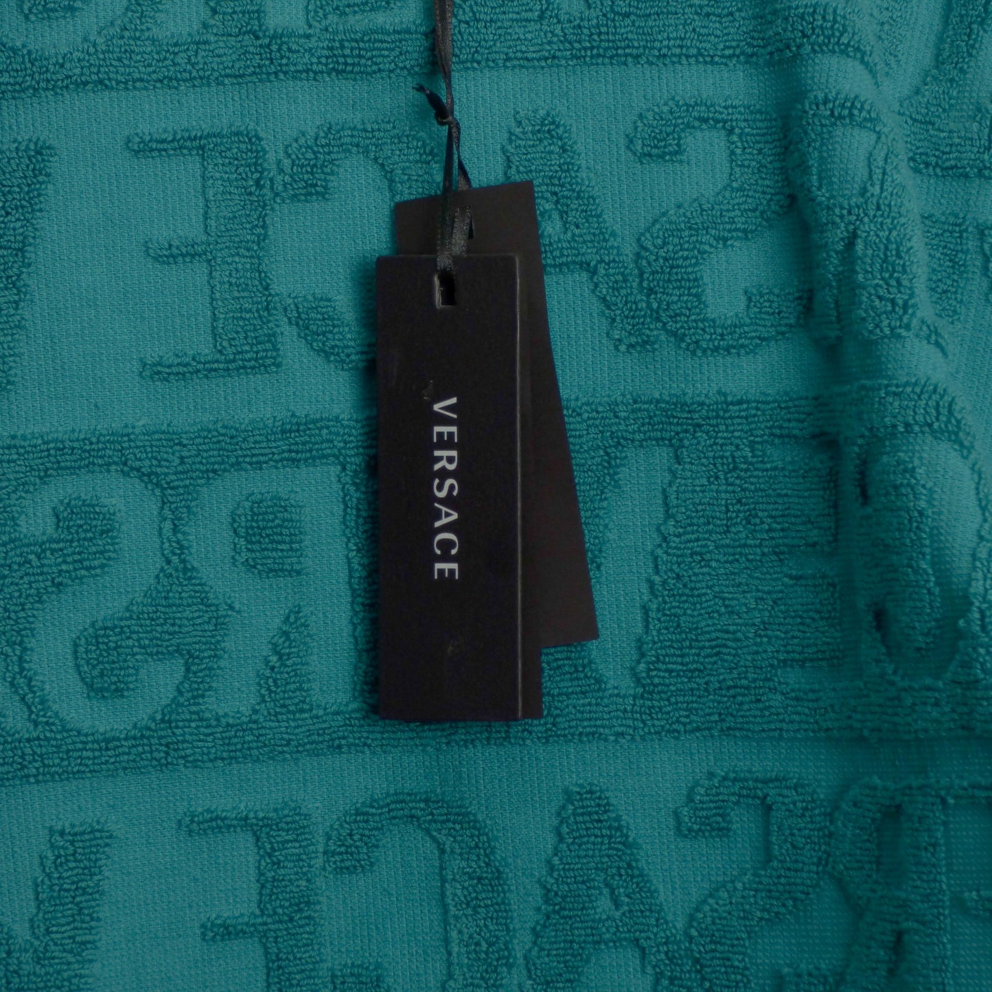 VERSACE- NWT 2023 Teal Terry & Brocade Robe, Size Medium