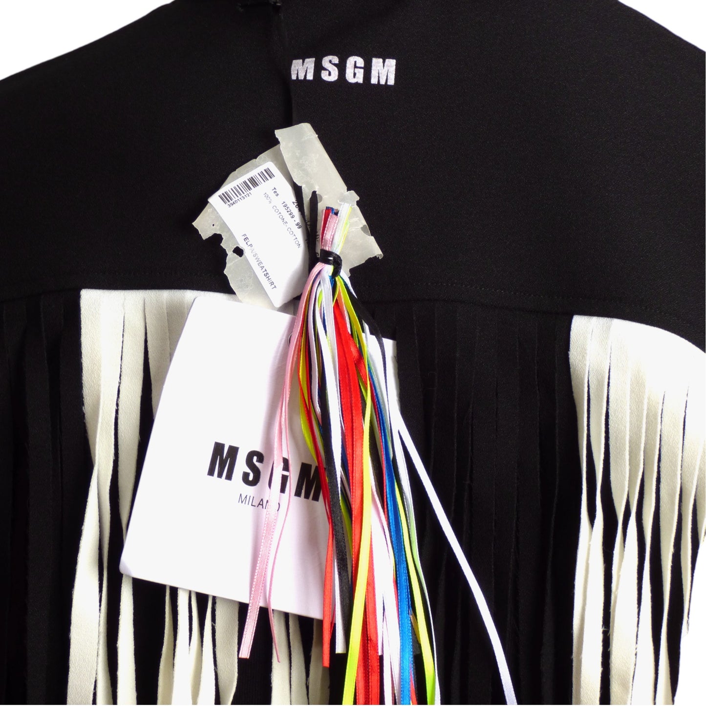 MSGM- NWT Black Fringe Sweatshirt, Size Small