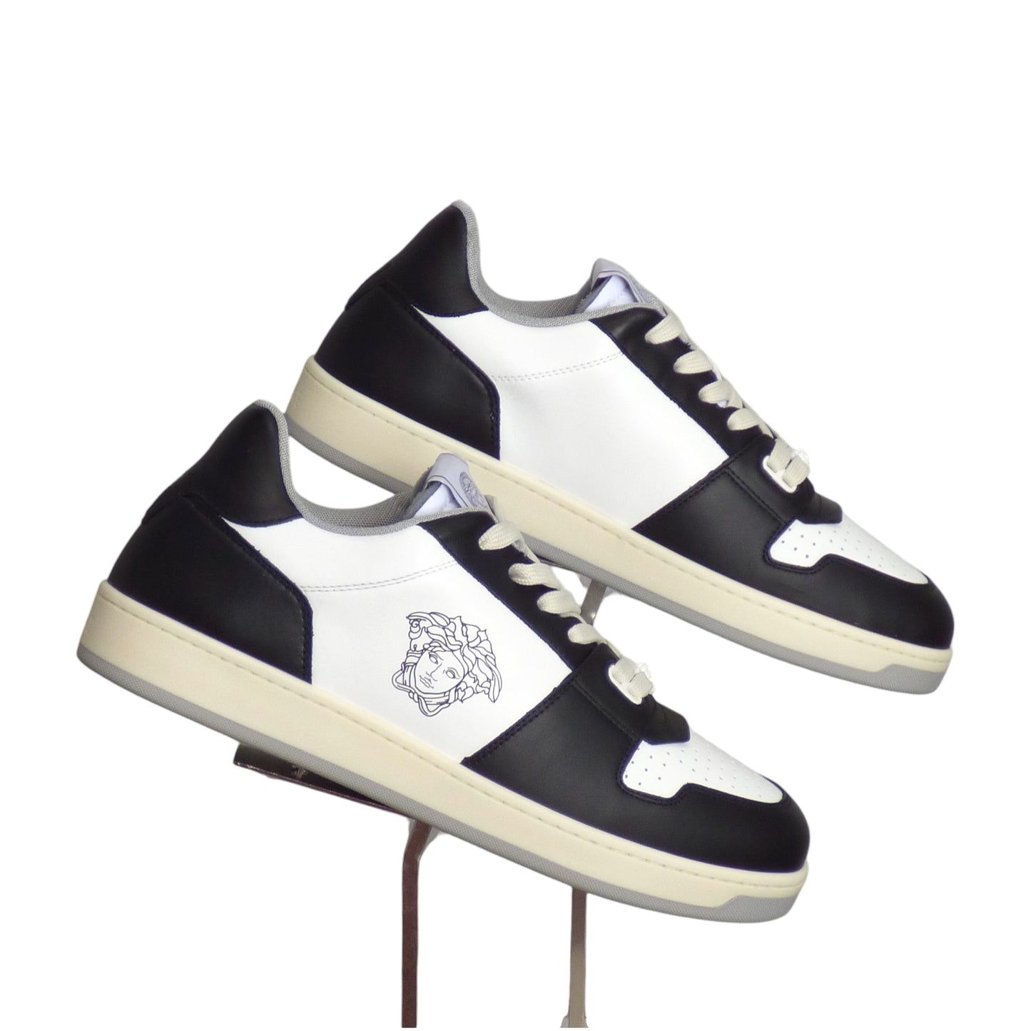 VERSACE-2024 NWT White & Black Vitello Sneakers, Multiple Sizes