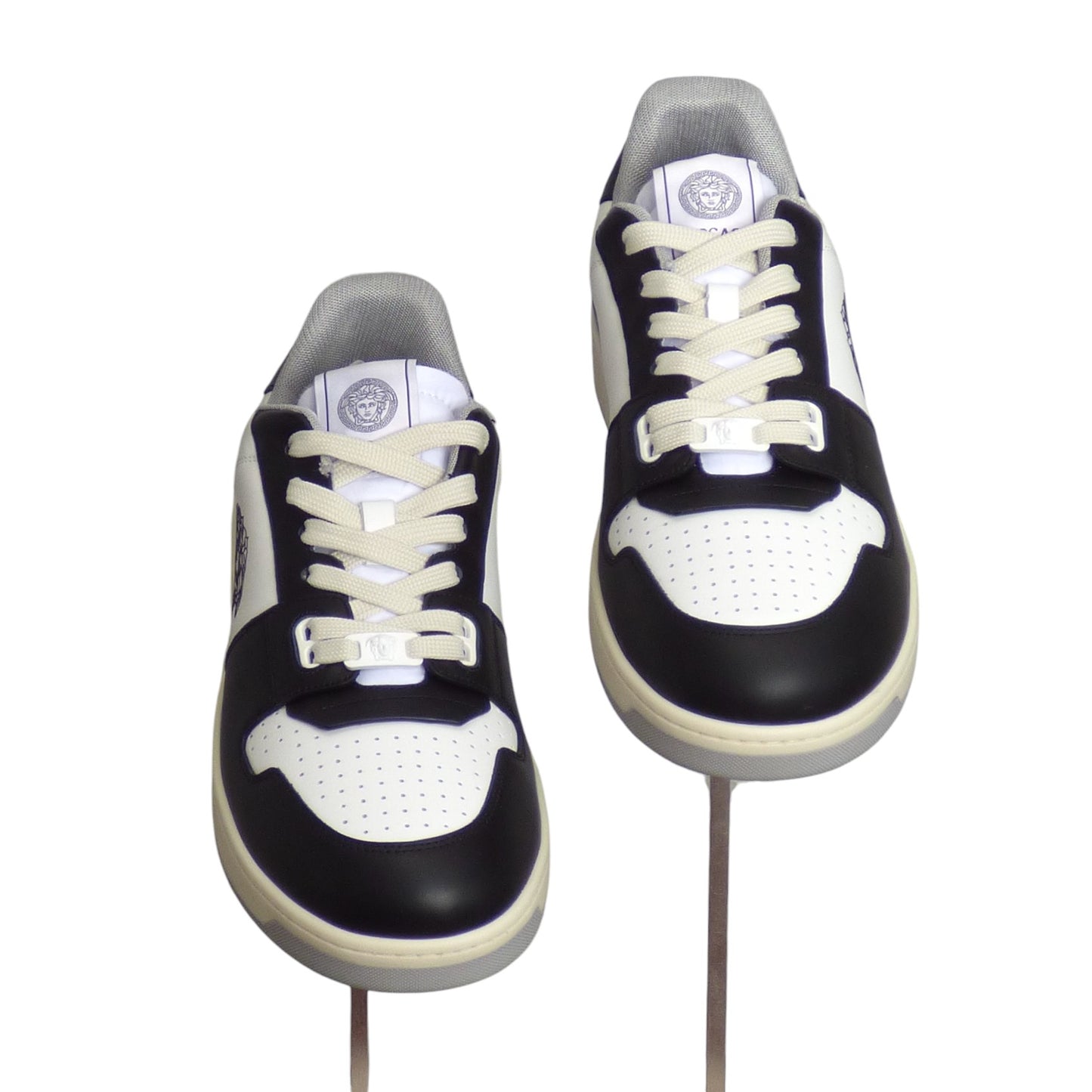 VERSACE-2024 NWT White & Black Vitello Sneakers, Multiple Sizes