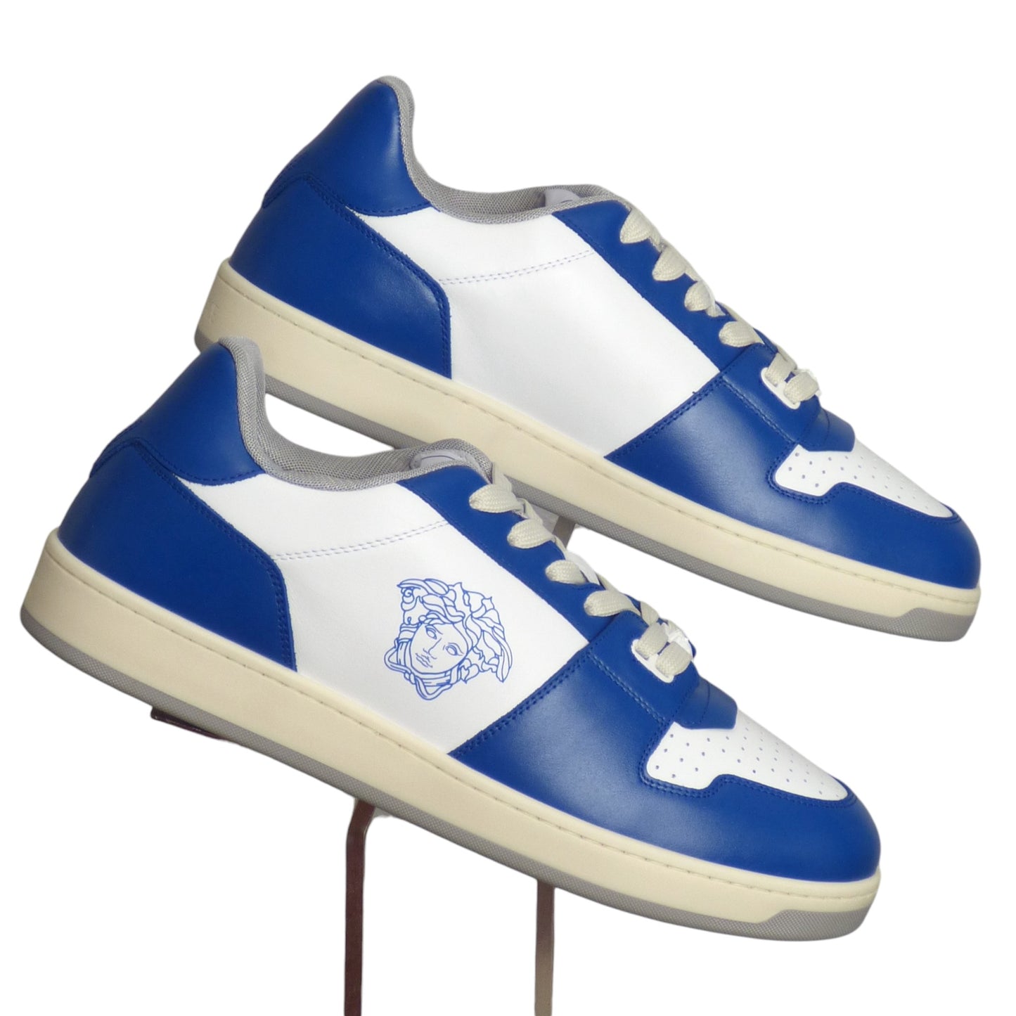 VERSACE-2024 NWT Blue & White Vitello Sneakers, Multiple Sizes