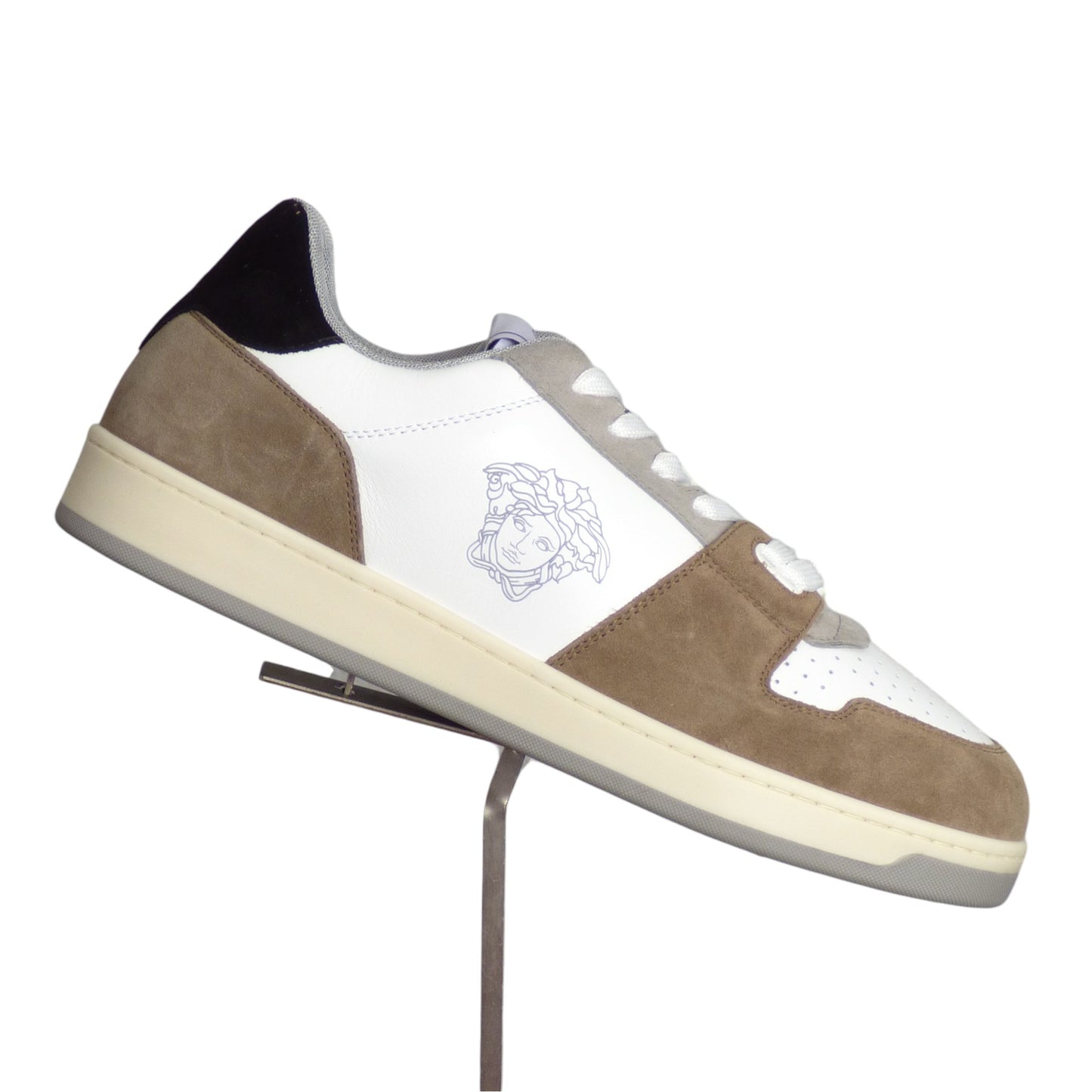 VERSACE-2024 NWT White & Taupe Vitello Sneakers, Multiple Sizes