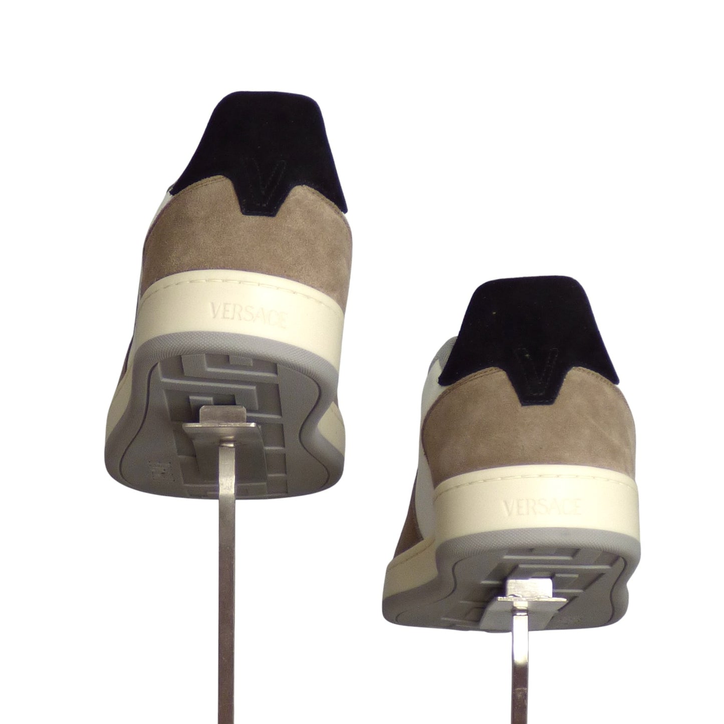 VERSACE-2024 NWT White & Taupe Vitello Sneakers, Multiple Sizes