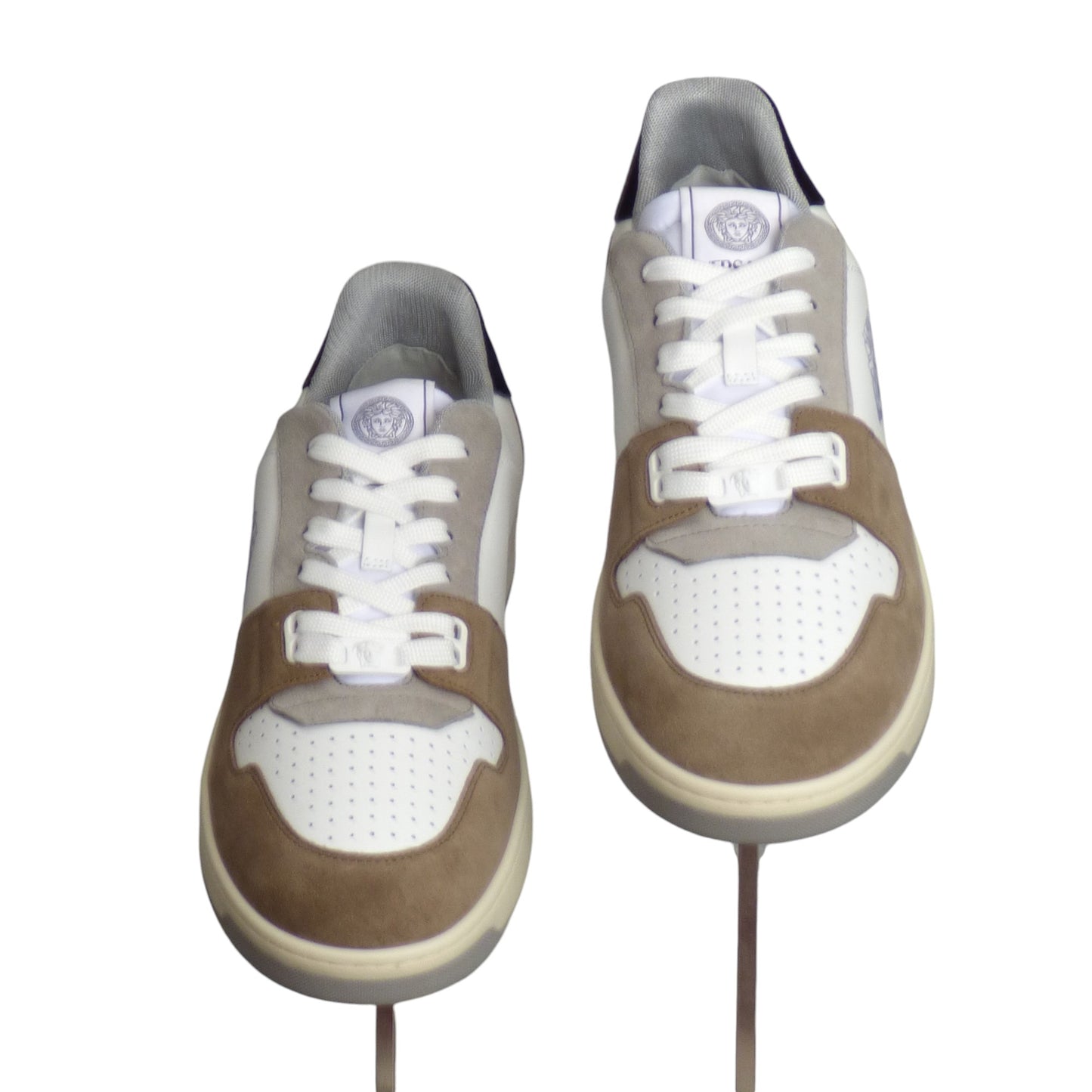 VERSACE-2024 NWT White & Taupe Vitello Sneakers, Multiple Sizes