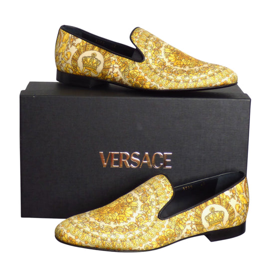VERSACE-NIB Baroque Silk Twill Slippers, Multiple Sizes Available