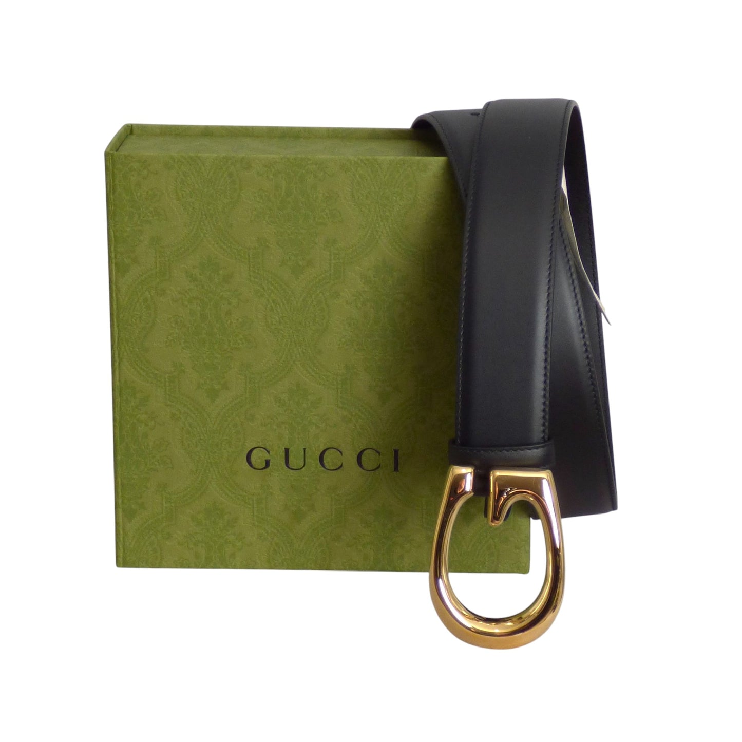 GUCCI - Black Leather Heritage Buckle Belt, Waist 32