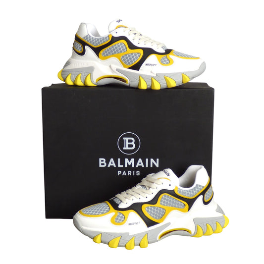 BALMAIN- NIB B-East Leather & Mesh Runner Sneakers, Size 44