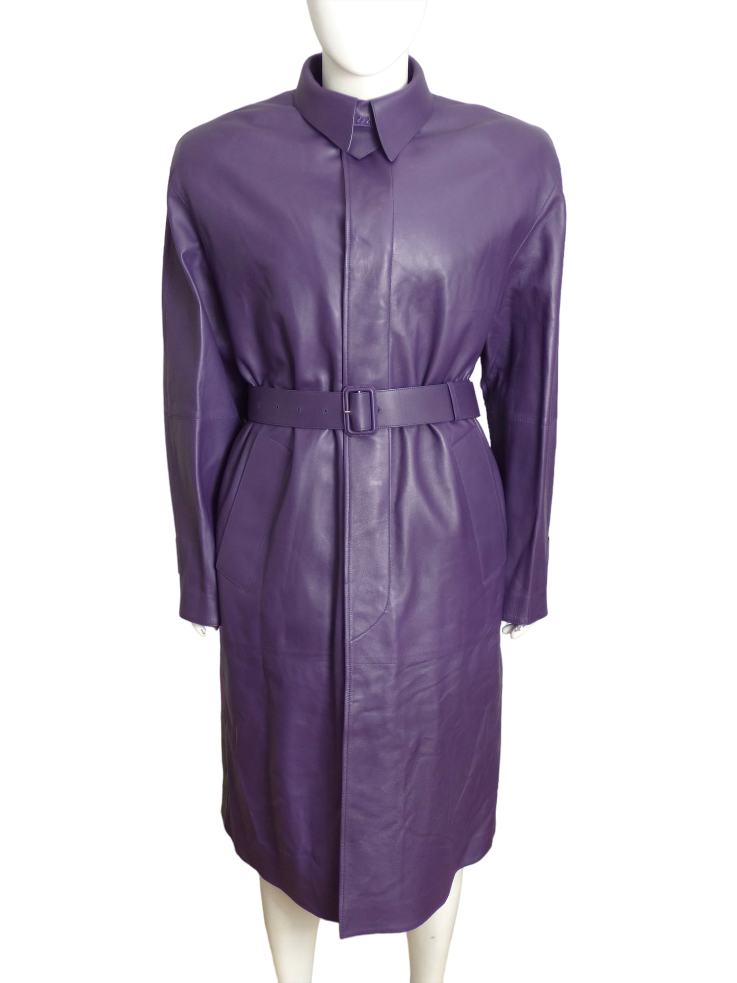 LANVIN x DC COMICS- NWT 2022 Purple Leather Batman Trench, Size XL