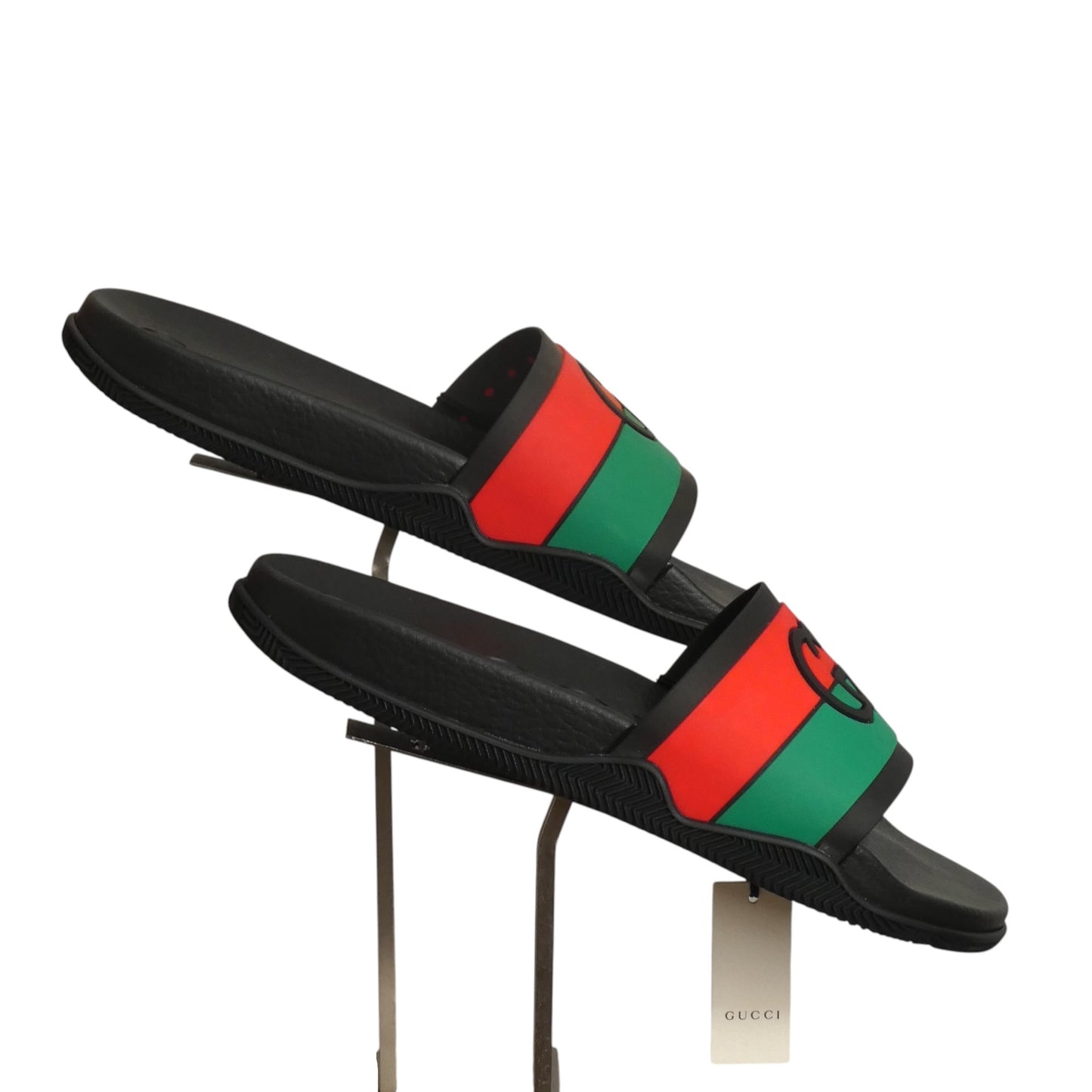 GUCCI- NIB Rubber Web Interlocking G Slides, Multiple Sizes Available