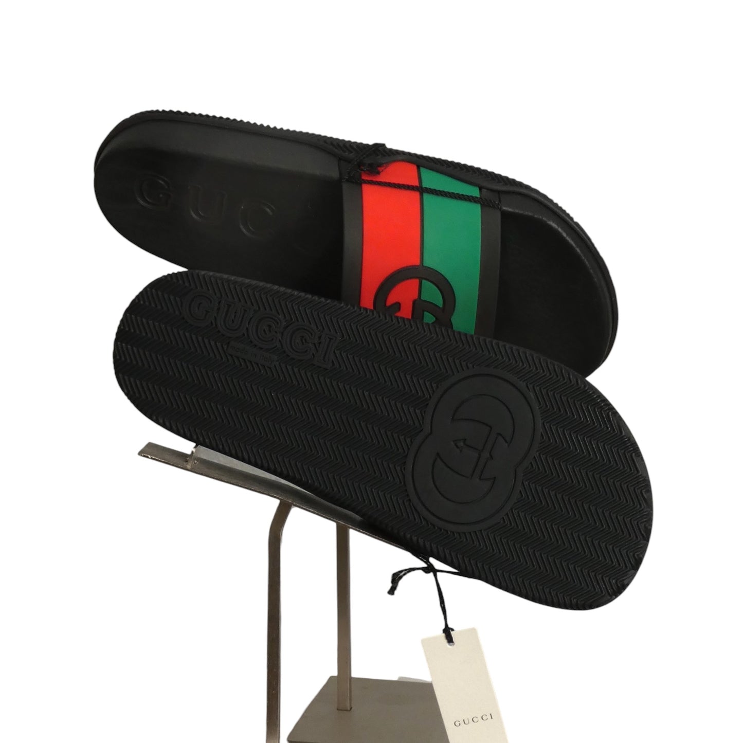 GUCCI- NIB Rubber Web Interlocking G Slides, Multiple Sizes Available
