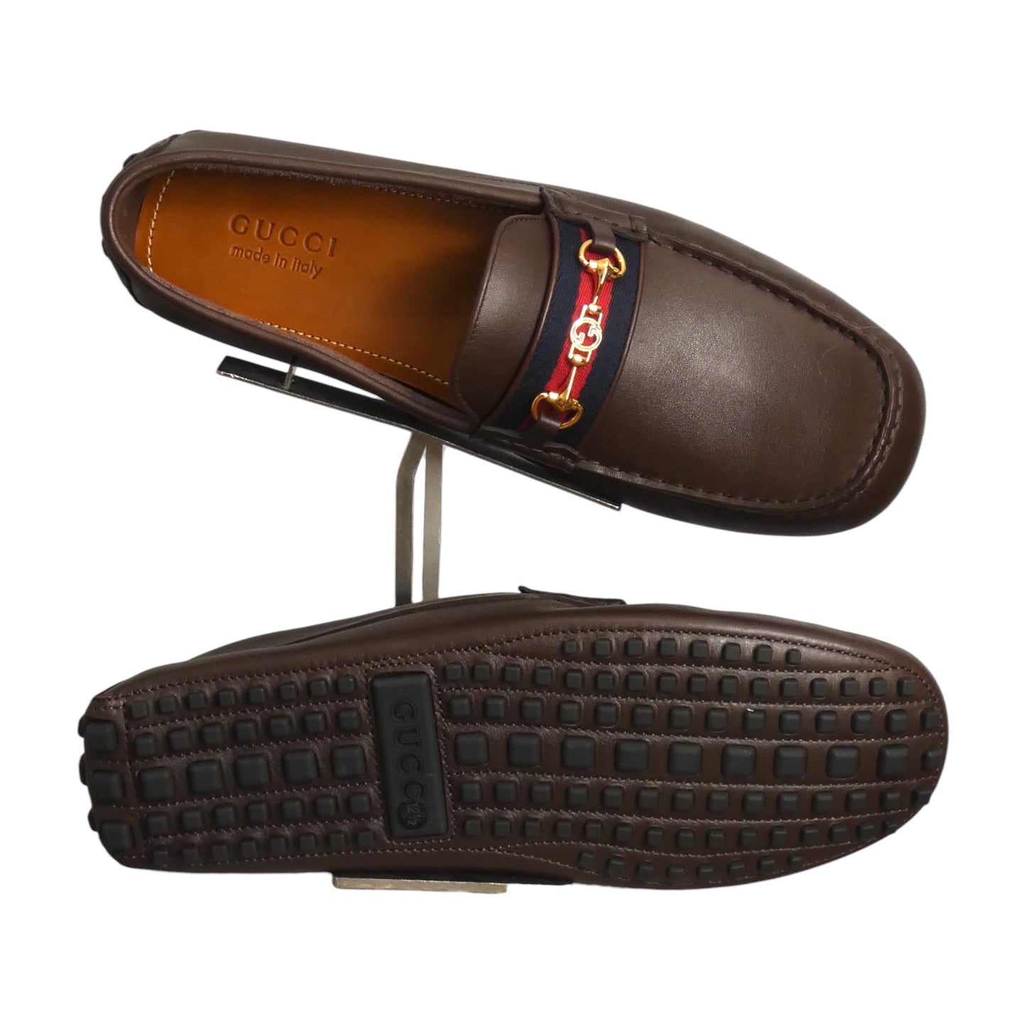 GUCCI- NIB Brown Leather Driver Moccasins, Size US-13