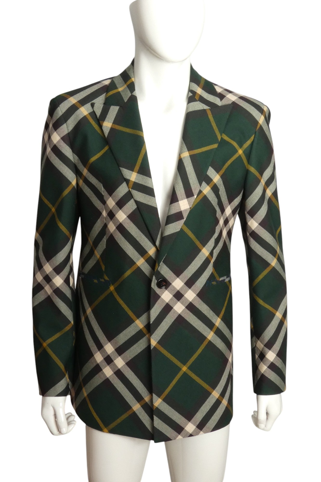 BURBERRY- NWT 2024 Green Wool Plaid Blazer, Size XXL