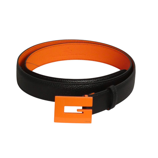 GUCCI- NWT Black & Orange Leather Belt, Size 40