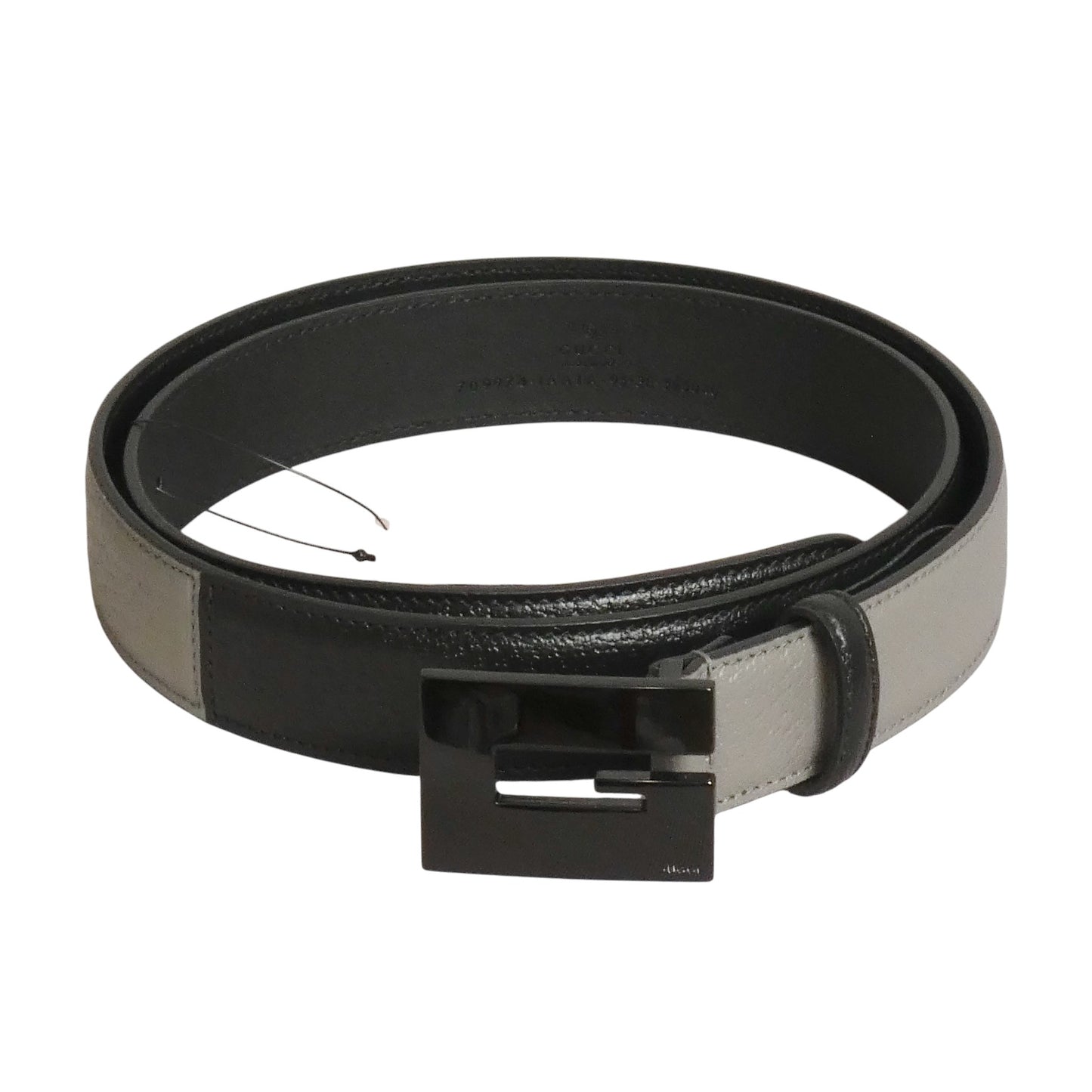 GUCCI- NWT Black & Gray Leather Belt, Size 38