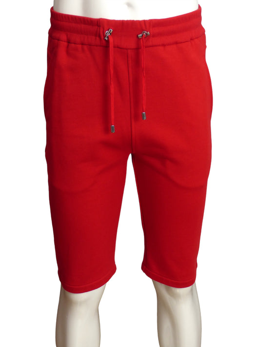 BALMAIN- NWT Red Flock Bermuda Shorts, Size Small