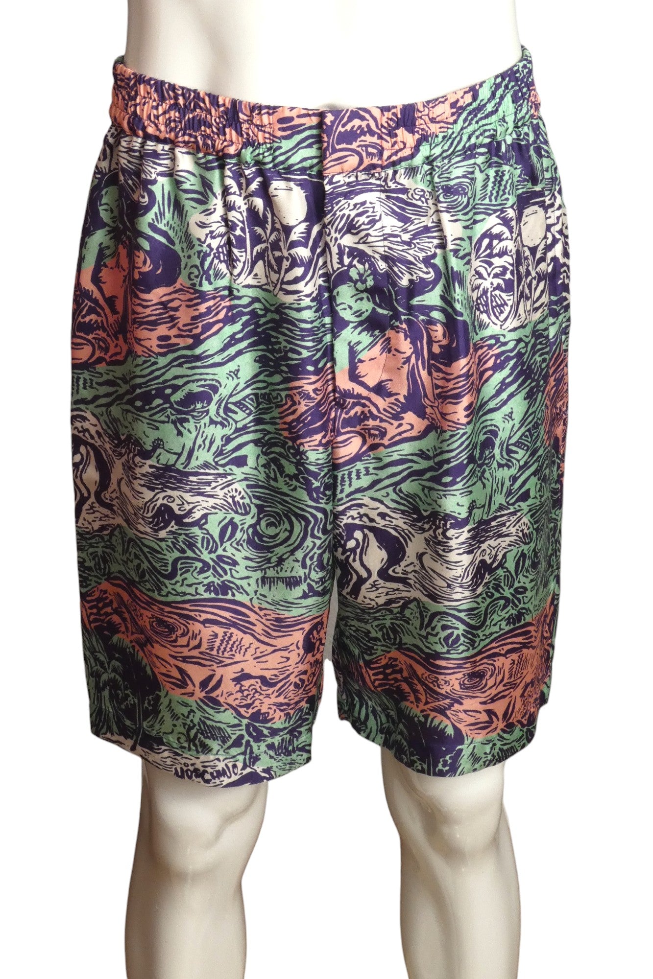 MOSCHINO COUTURE- Multi Color Silk Print Shorts,Waist 32