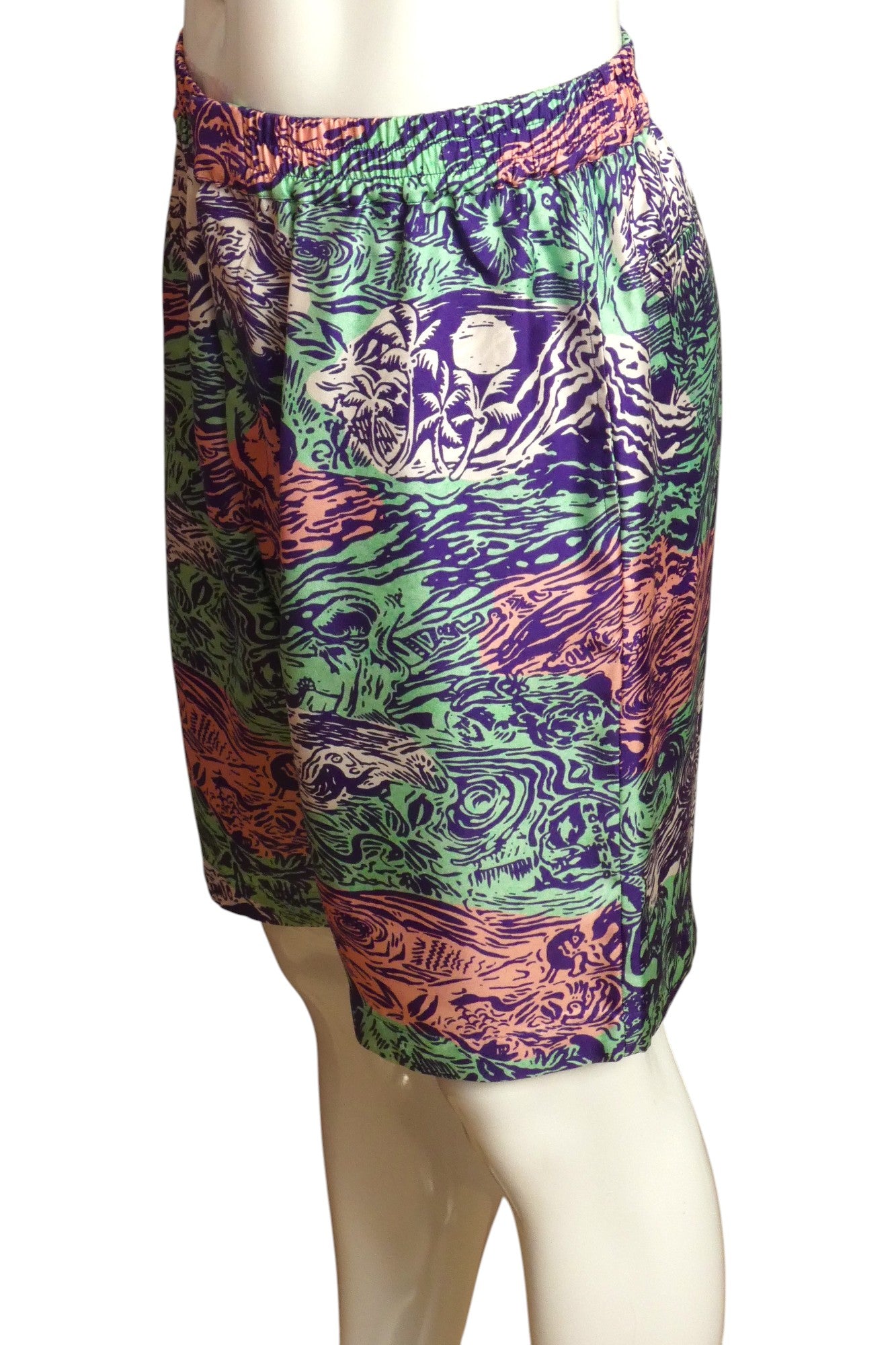 MOSCHINO COUTURE- Multi Color Silk Print Shorts,Waist 32