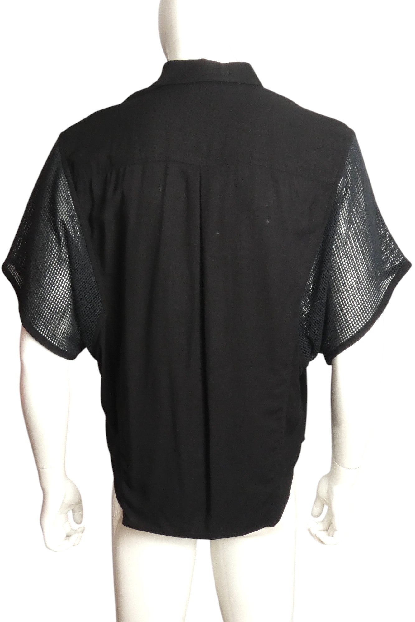 ISSEY MIYAKE- Black Rayon & Mesh S/S Shirt, Size Large