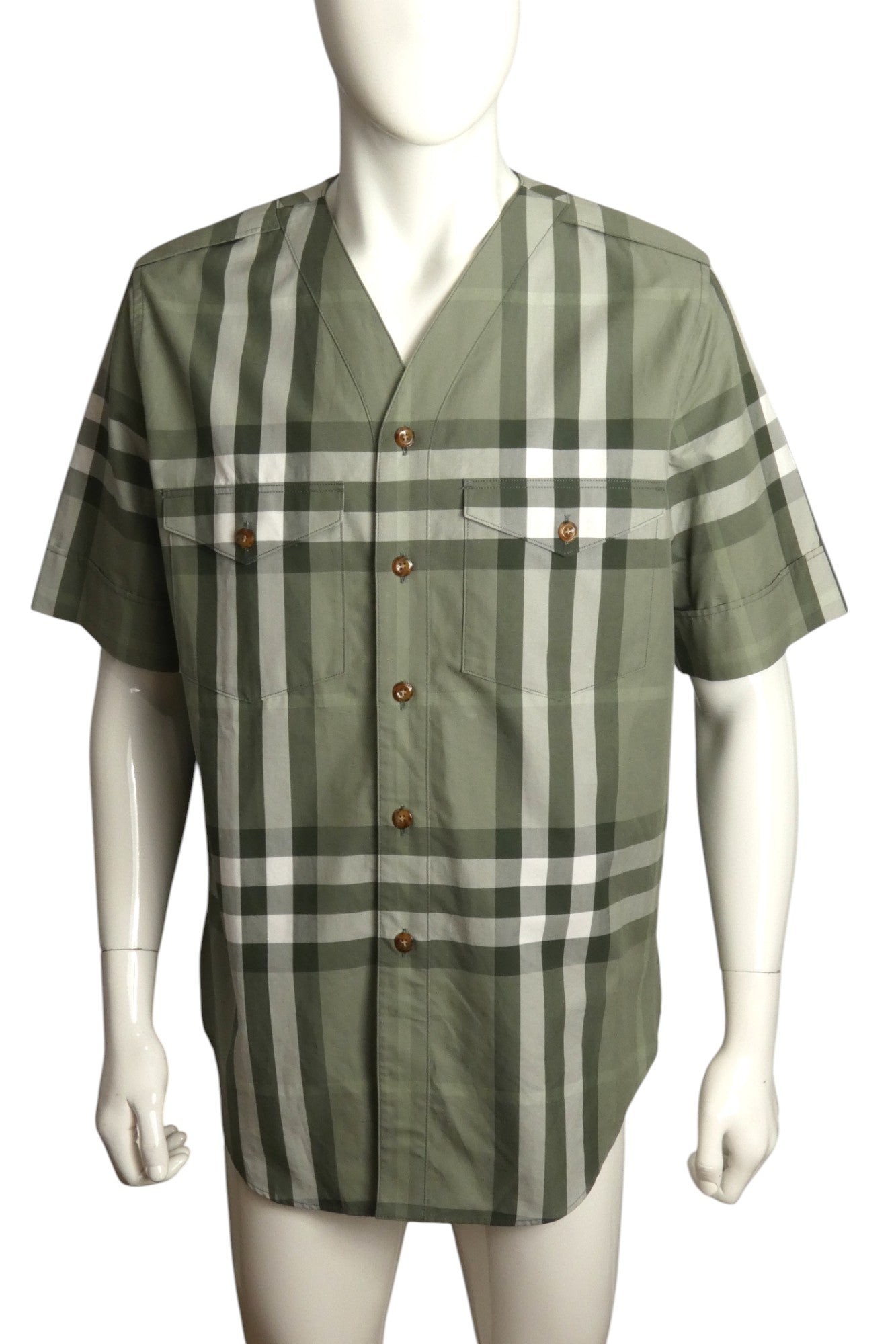 BURBERRY- 2022 Green Cotton Basildon Baseball Shirt, Size Small
