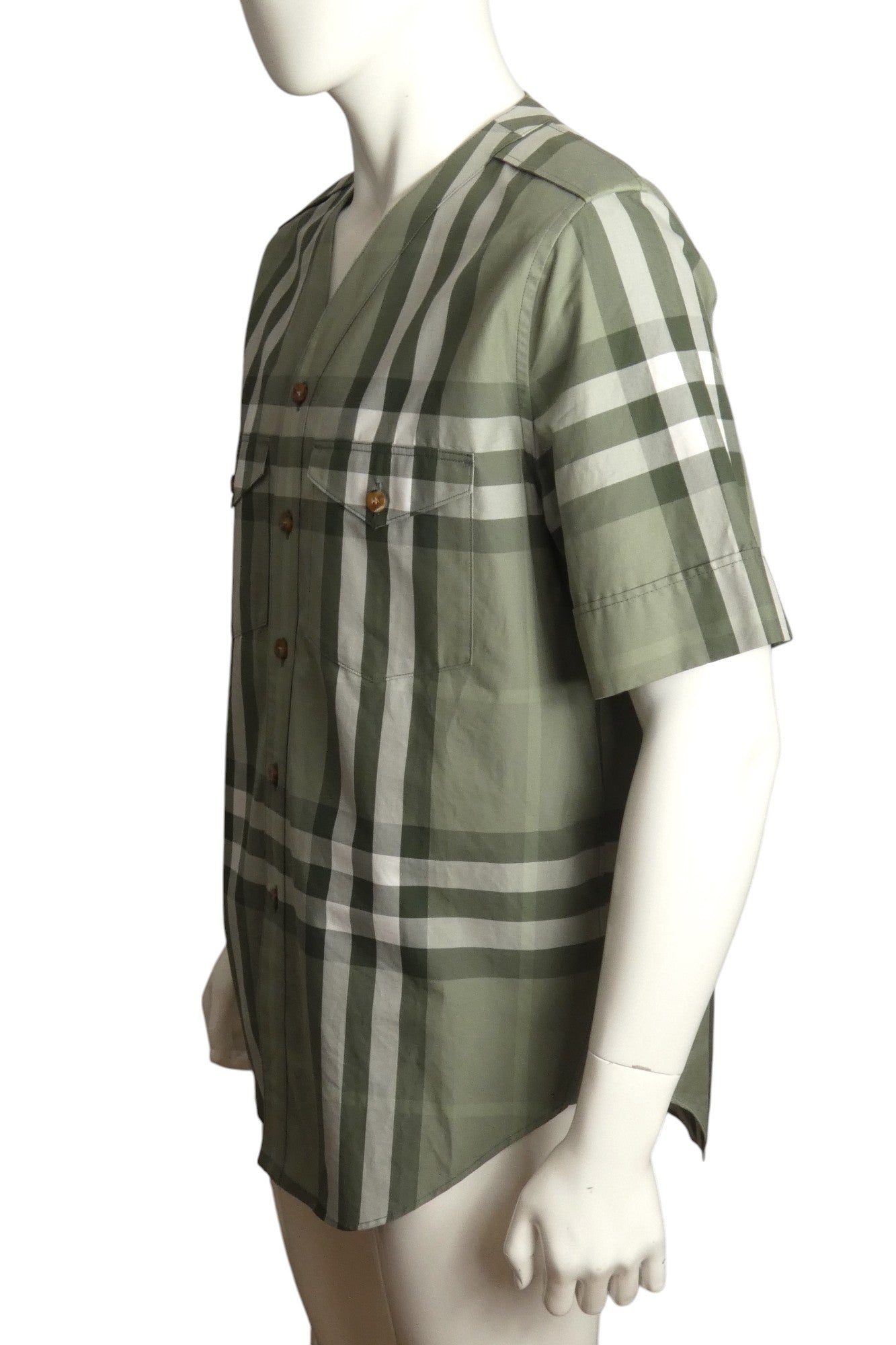 BURBERRY- 2022 Green Cotton Basildon Baseball Shirt, Size Small