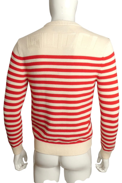 GUCCI- NWT 2023 Red & Ivory Stripe Sweater, Size XS
