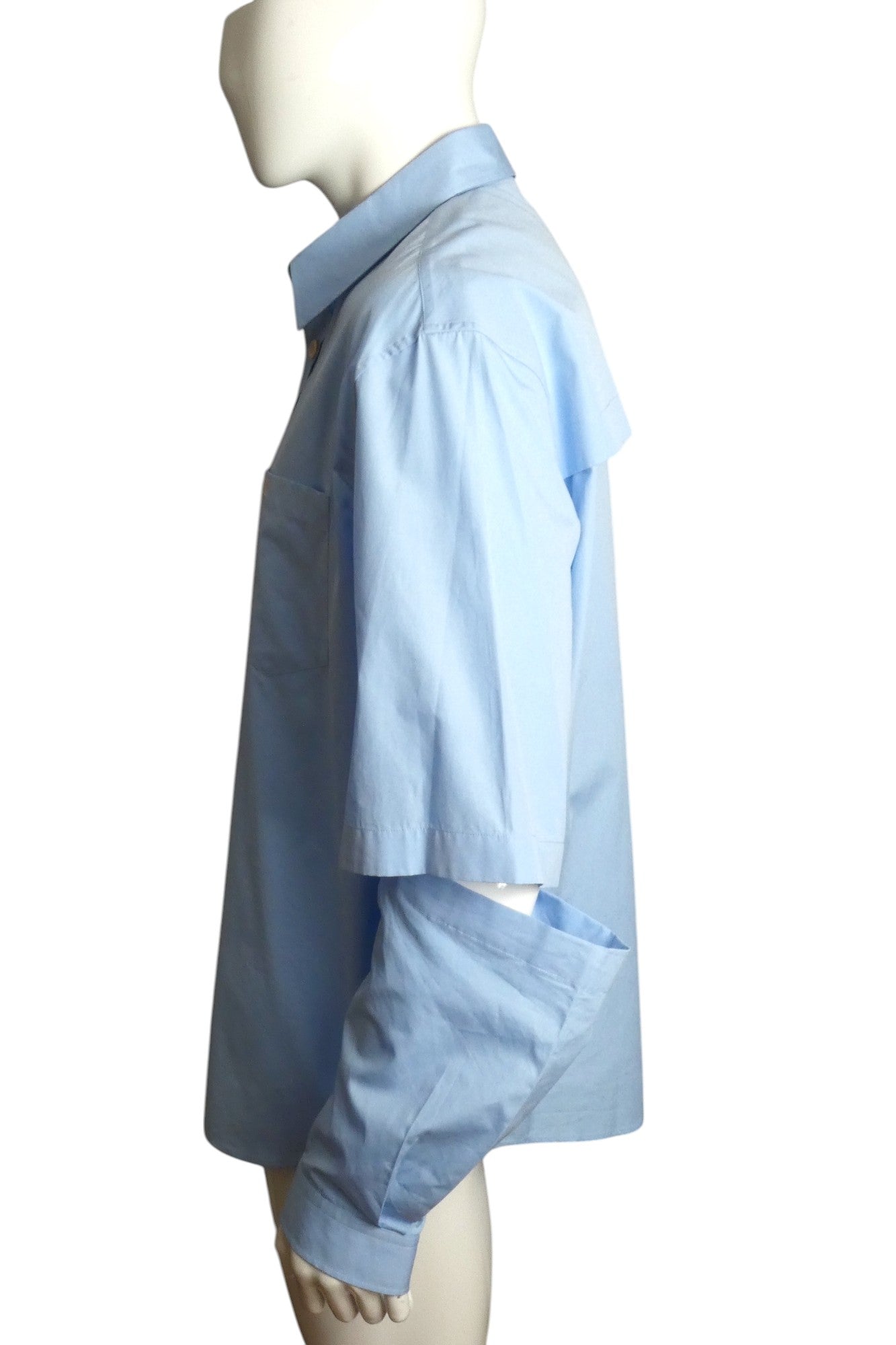 GUCCI- Blue Poplin Shirt with Removable Lower Sleeves, Size Medium