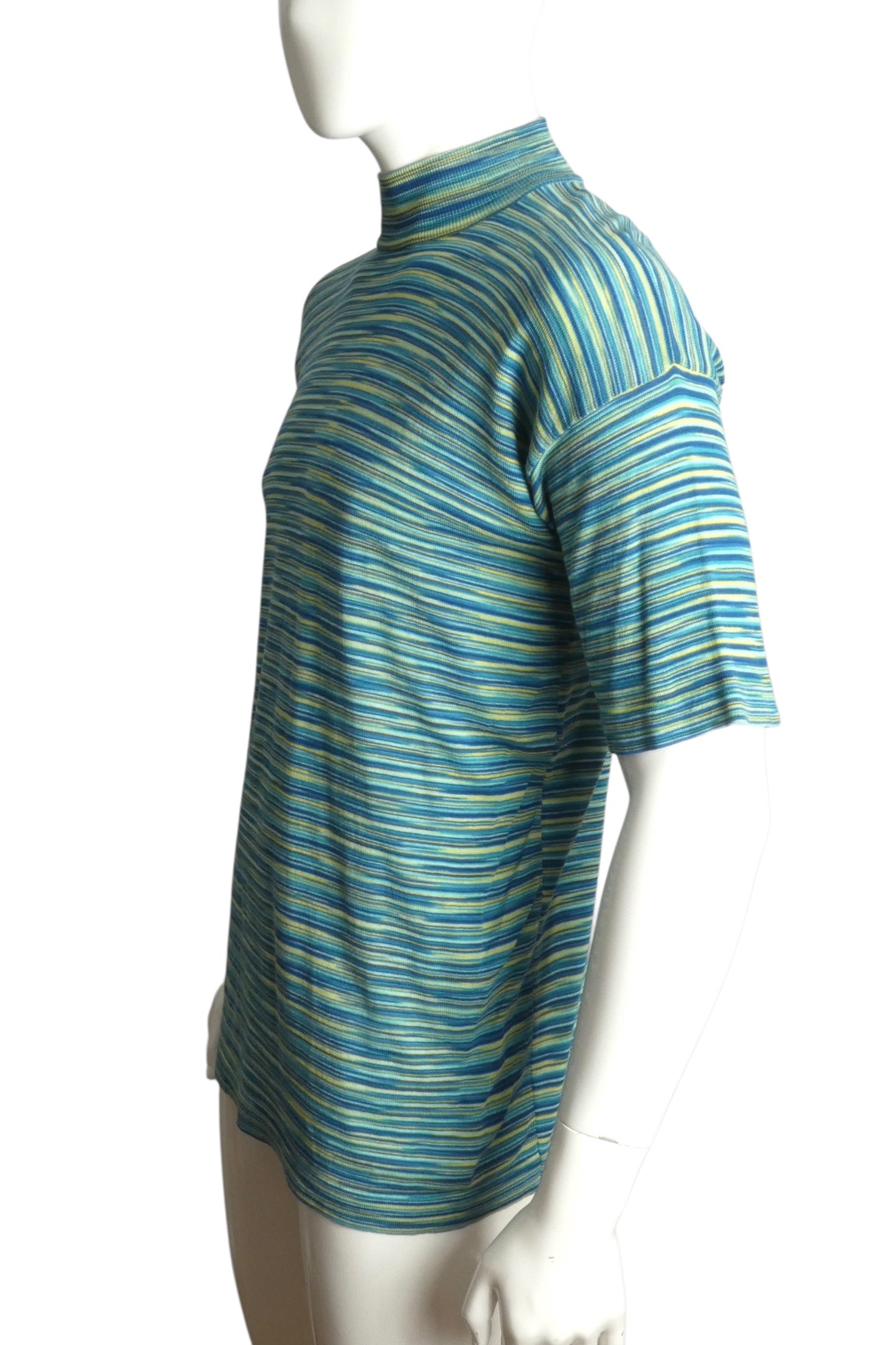 MISSONI- 1970s Mock Neck Striped Knit Shirt, Size Large