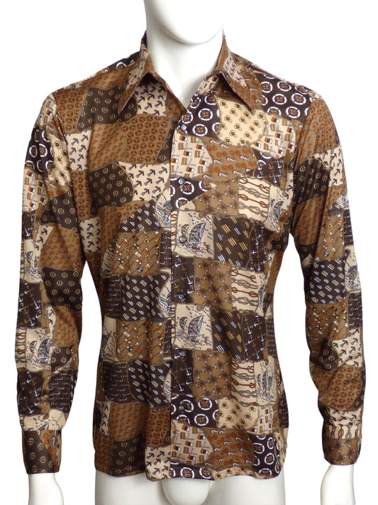 1970s Print Knit Shirt, Size Medium