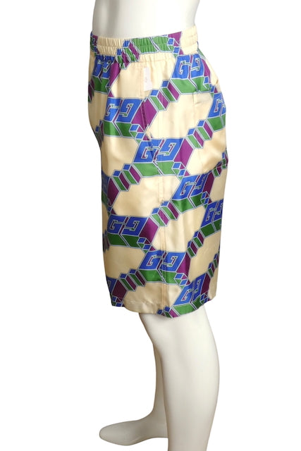 GUCCI- NWT 2024 3D Logo Silk Shorts, Size Medium