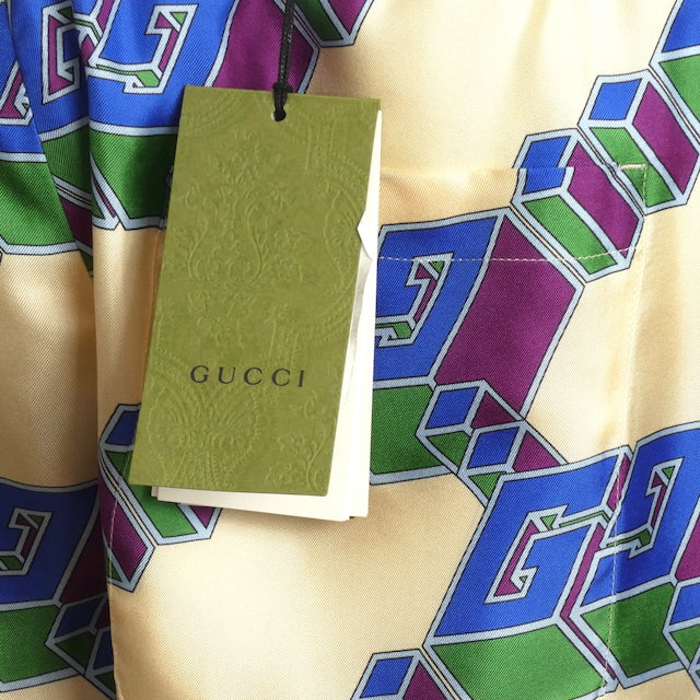 GUCCI- NWT 2024 3D Logo Silk Shorts, Size Medium