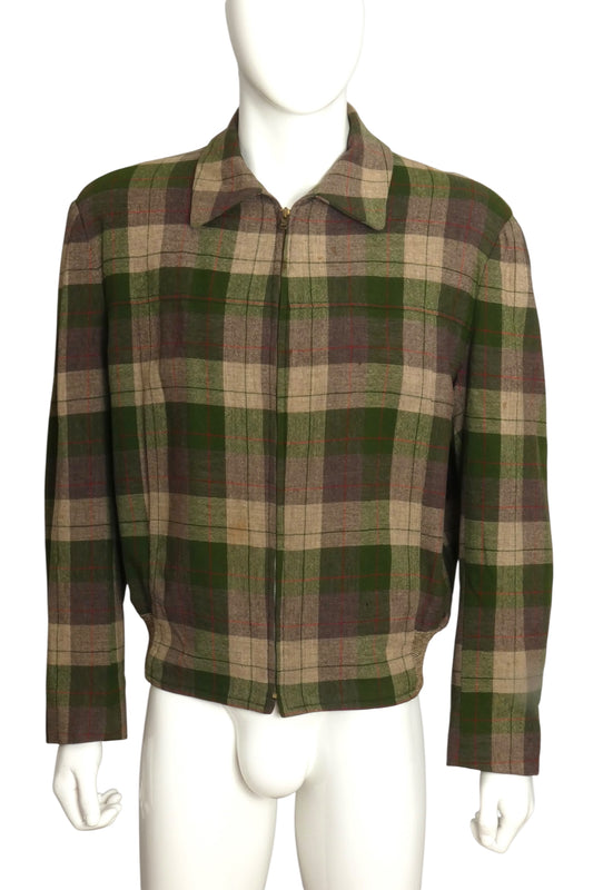 PENDLETON- 1950s Green Wool Plaid Jacket, Size Large