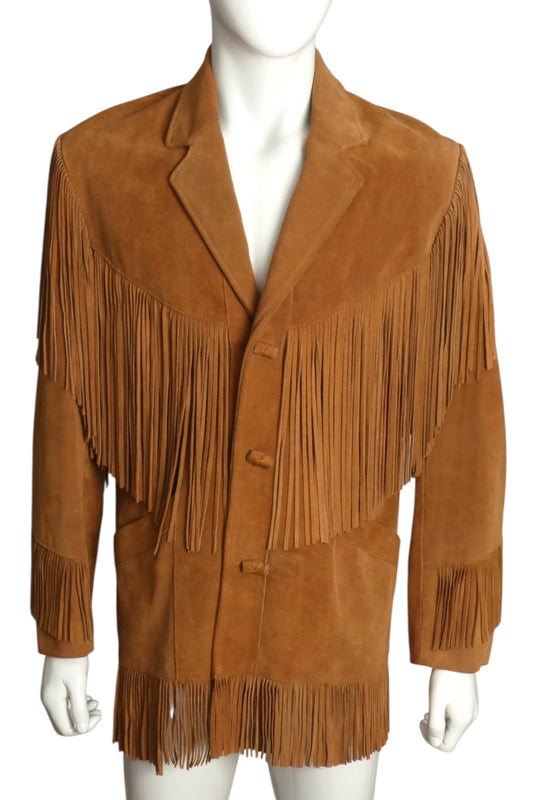 1980s Brown Suede Fringe Jacket, Size XL