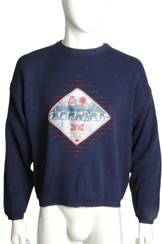 1990s Navy Knit Applique Sweater, Size Medium